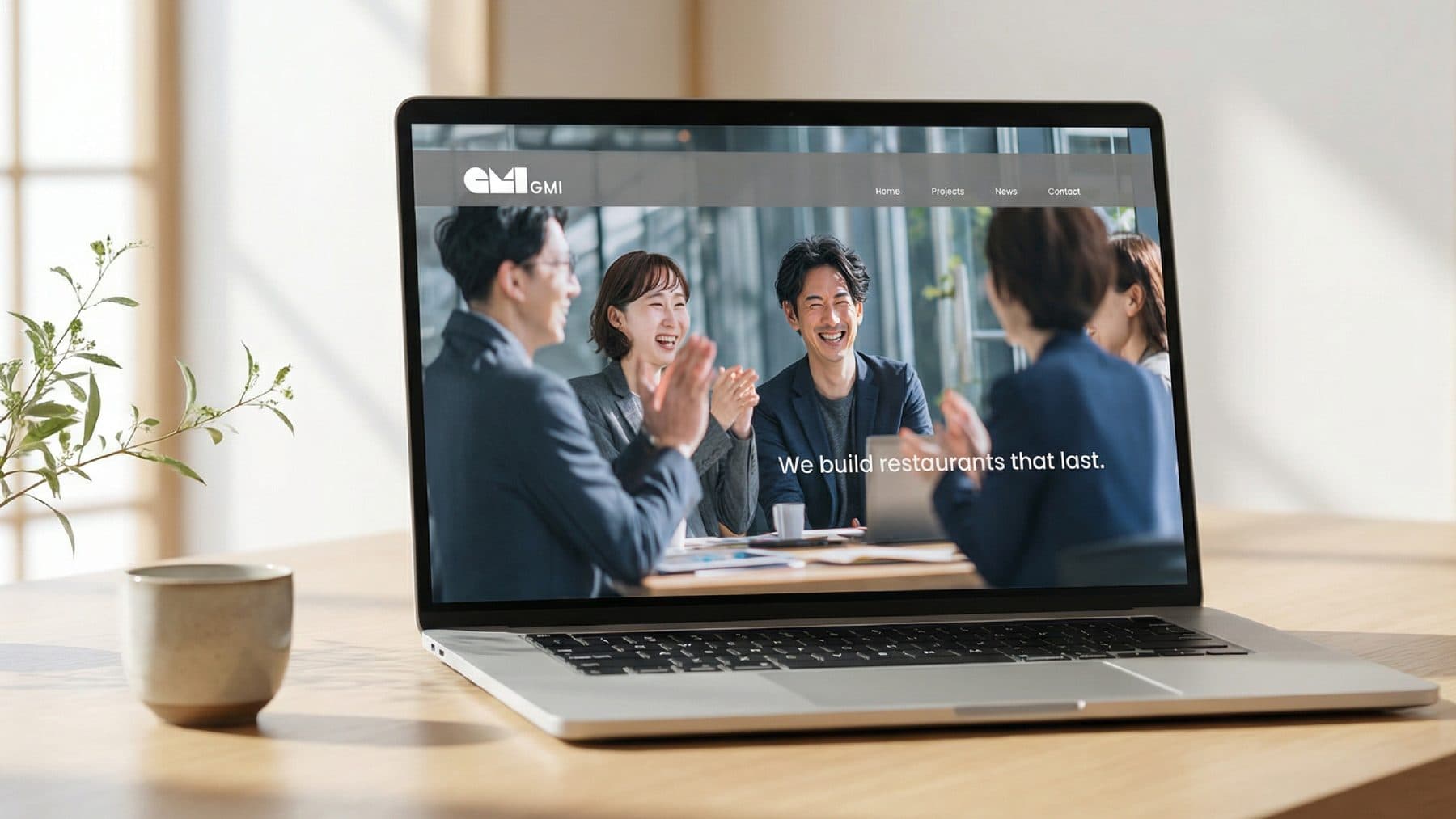 ノートパソコンに表示された株式会社GMIのウェブサイト
